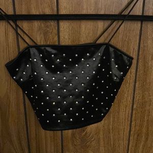 Black rhinestone crop top